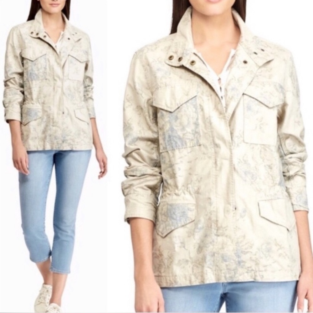 Vintage Chaps Light Blue Tan Floral Rose Utility Chore Coat Boho Western Spring